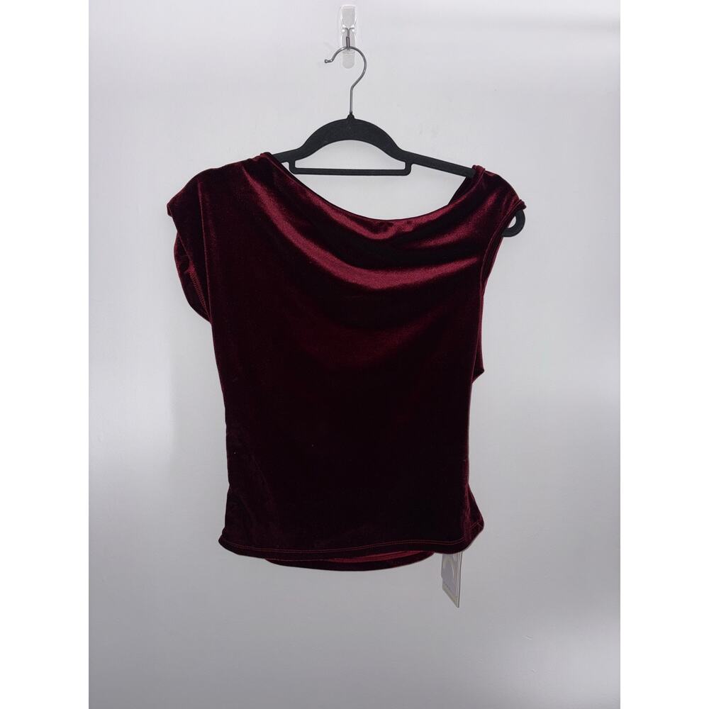 Commense Burgundy Velvet Asymmetrical Pleated Top Size L One Shoulder
 Party - Picture 6 of 6